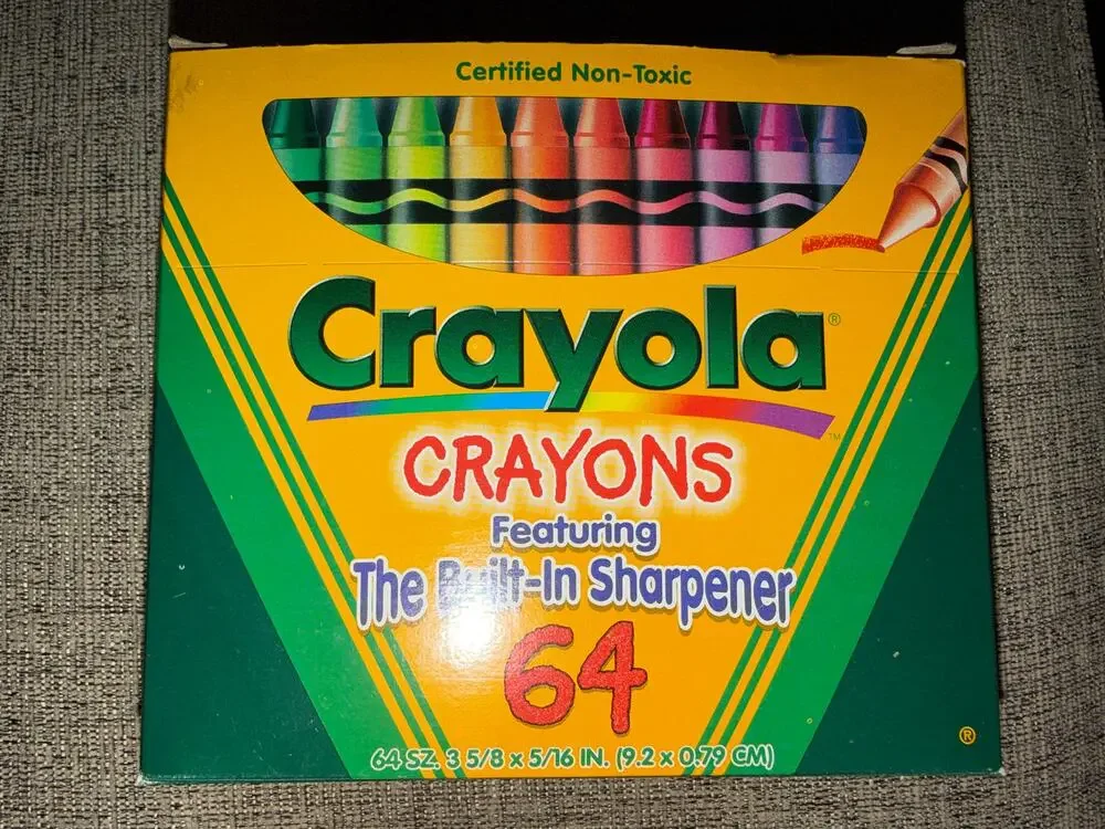 Vintage Crayola Crayons 64 Count Box w/ Built-In Sharpener 1997 Binney & Smith